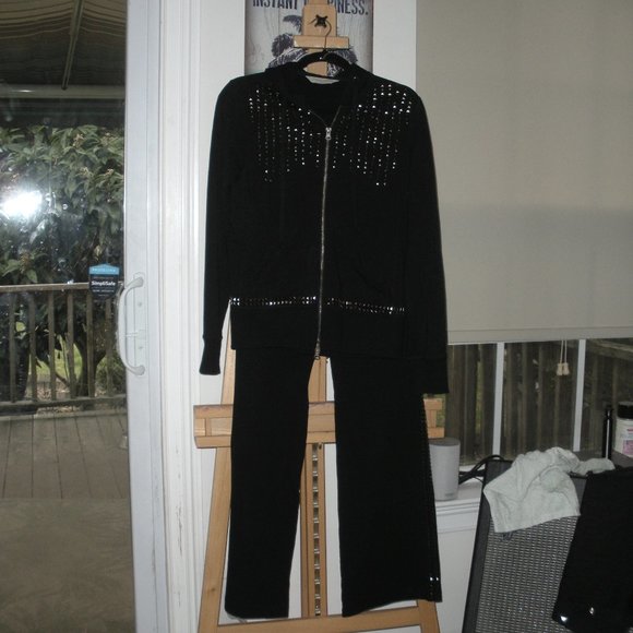 Vintage SET: Boston Proper Black w/studs Hooded Jacket & Pants  SZ: S - Picture 1 of 12